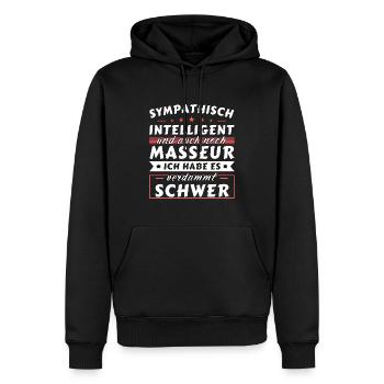 Sympathisch und intelligent - Masseur Edition - Männer Premium Bio Hoodie - Schwarz - Vorne - Nico (187cm)