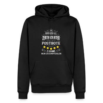 Offiziell Zertifizierter Zusteller - Männer Premium Bio Hoodie - Schwarz - Vorne - Nico (187cm)