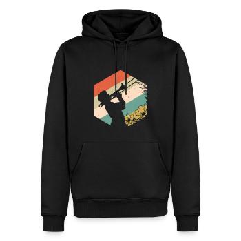 Posaune mit Blumen Retro Hintergrund - Männer Premium Bio Hoodie - Schwarz - Vorne - Nico (187cm)