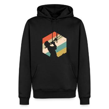 Trombone avec fond rétro - Sweat à capuche Premium bio Homme - noir - Devant - Nico (187cm)
