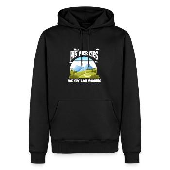 His Mercies Are New Each Morning Nature Mountains God - Men’s Premium Organic Hoodie - black - Front - Nico (187cm)