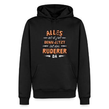 Alles wird gut denn jetzt ist der Ruderer da - Männer Premium Bio Hoodie - Schwarz - Vorne - Nico (187cm)
