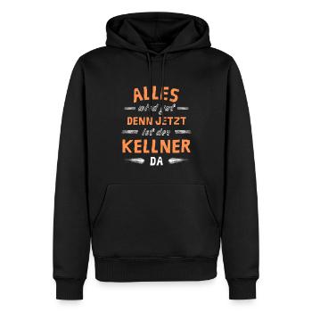 Alles wird gut denn jetzt ist der Kellner da - Männer Premium Bio Hoodie - Schwarz - Vorne - Nico (187cm)