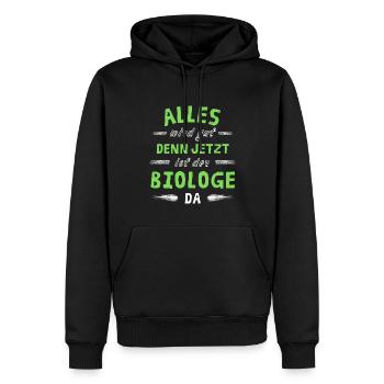 Alles wird gut denn jetzt ist der Biologe da - Männer Premium Bio Hoodie - Schwarz - Vorne - Nico (187cm)