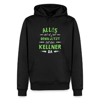 Alles wird gut denn jetzt ist der Kellner da - Männer Premium Bio Hoodie - Schwarz - Vorne - Nico (187cm)
