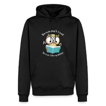 Hibou lisant un livre. Vous aimez les livres - Sweat à capuche Premium bio Homme - noir - Devant - Nico (187cm)