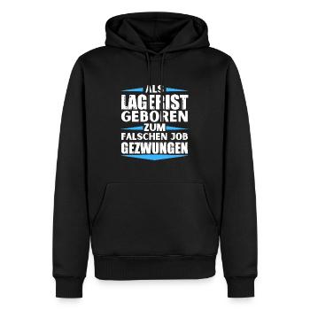 Warehouse clerk ended up in the wrong job - Men’s Premium Organic Hoodie - black - Front - Nico (187cm)