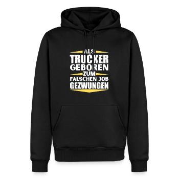 Trucker im falschen Job gelandet - Männer Premium Bio Hoodie - Schwarz - Vorne - Nico (187cm)