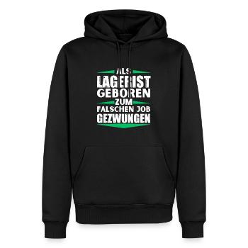 Warehouse clerk ended up in the wrong job - Men’s Premium Organic Hoodie - black - Front - Nico (187cm)