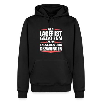 Lagerist im falschen Job gelandet - Männer Premium Bio Hoodie - Schwarz - Vorne - Nico (187cm)