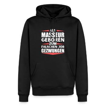 Masseur im falschen Job gelandet - Männer Premium Bio Hoodie - Schwarz - Vorne - Nico (187cm)
