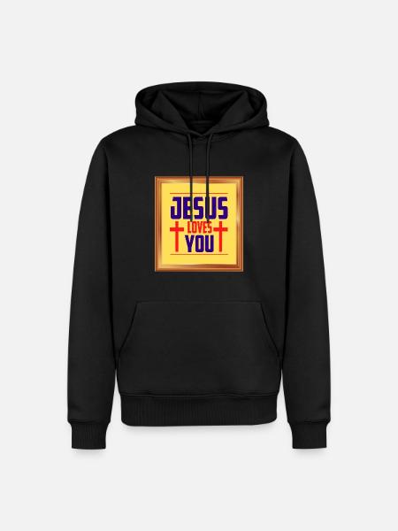 Jesus liebt dich - Männer Premium Bio Hoodie - Schwarz