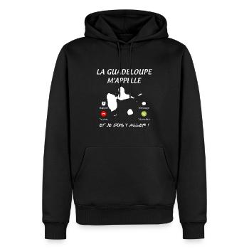 La Guadeloupe Au Téléphone Citation - Sweat à capuche Premium bio Homme - noir - Devant - Nico (187cm)