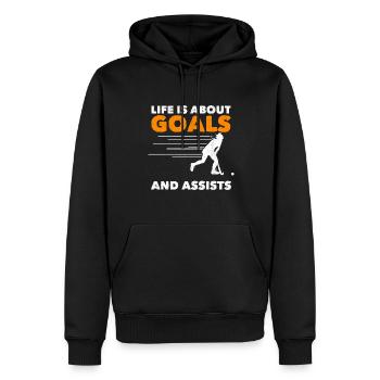 Life Is About Goals And Assists Field Hockey Scor - Männer Premium Bio Hoodie - Schwarz - Vorne - Nico (187cm)