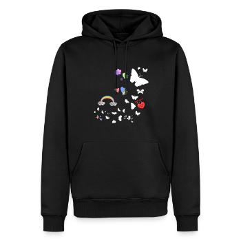 Schmetterlinge,regenbogen, Sterne,Herzen - Männer Premium Bio Hoodie - Schwarz - Vorne - Nico (187cm)