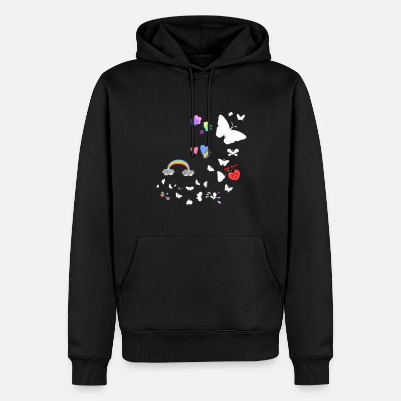 Schmetterlinge,regenbogen, Sterne,Herzen - Männer Premium Bio Hoodie - Schwarz