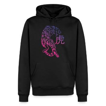 Tiger Retro Synthwave Kanji - Men’s Premium Organic Hoodie - black - Front - Nico (187cm)