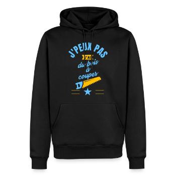 J peux pas j ai du bois à couper bleu jaune - Sweat à capuche Premium bio Homme - noir - Devant - Nico (187cm)