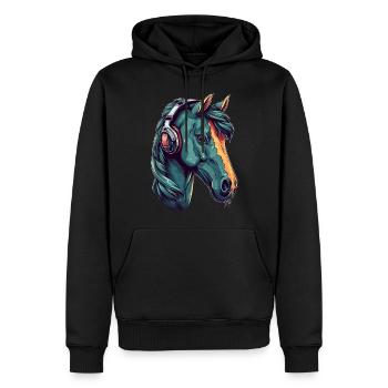 Idée passion chevaux cavalière aquarelle splash - Sweat à capuche Premium bio Homme - noir - Devant - Nico (187cm)