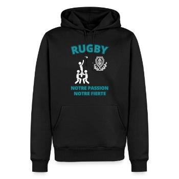 Notre passion notre fierté matchs rugby cadeau - Sweat à capuche Premium bio Homme - noir - Devant - Nico (187cm)