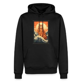 Cat Sun Waves Sea Vintage Retro Tarot Art - Sweat à capuche Premium bio Homme - noir - Devant - Nico (187cm)