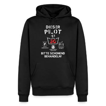 Dieser Pilot ist 50. Schonend behandeln - Männer Premium Bio Hoodie - Schwarz - Vorne - Nico (187cm)