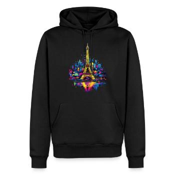 Paris, Tour Eiffel, France, Ville, Horizon, Nuit - Sweat à capuche Premium bio Homme - noir - Devant - Nico (187cm)