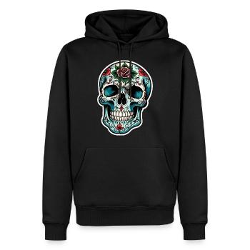 Crâne Néo Traditionnel - Sweat à capuche Premium bio Homme - noir - Devant - Nico (187cm)