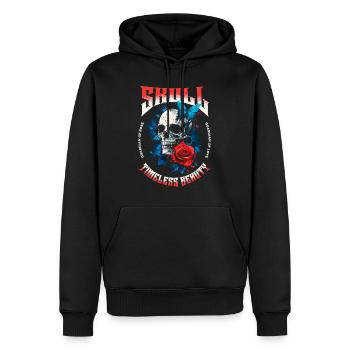 Totenkopf Totenschädel Schmetterling Rose Blume - Männer Premium Bio Hoodie - Schwarz - Vorne - Nico (187cm)