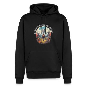 Wandern oder Klettern in den Bergen - Männer Premium Bio Hoodie - Schwarz - Vorne - Nico (187cm)