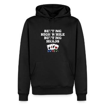 Parier haut tout en Butting Heads Poker Casino - Sweat à capuche Premium bio Homme - noir - Devant - Nico (187cm)