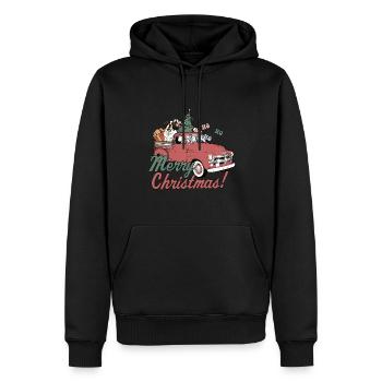 Vintage Red Pick Up Truck Merry Christmas Saint - Männer Premium Bio Hoodie - Schwarz - Vorne - Nico (187cm)