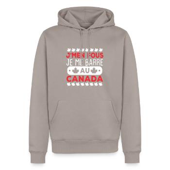 J'men fous je me barre au canada - Sweat à capuche Premium bio Homme - taupe - Devant - Nico (187cm)