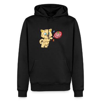 Cat Playing Darts - Men’s Premium Organic Hoodie - black - Front - Nico (187cm)