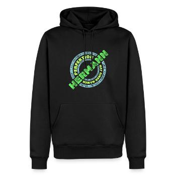 Geschenk für HerMANn - Männer Premium Bio Hoodie - Schwarz - Vorne - Nico (187cm)
