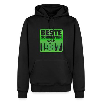 Schwester 1987 - Männer Premium Bio Hoodie - Schwarz - Vorne - Nico (187cm)