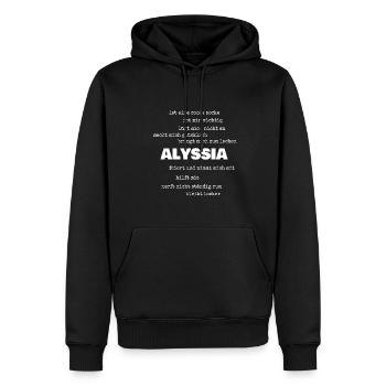 Spruch Alyssia - Männer Premium Bio Hoodie - Schwarz - Vorne - Nico (187cm)