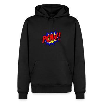 Pow superhero cartoon gift idea - Men’s Premium Organic Hoodie - black - Front - Nico (187cm)