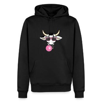 Kuh mit Sonnenbrille und Kaugummi - Männer Premium Bio Hoodie - Schwarz - Vorne - Nico (187cm)