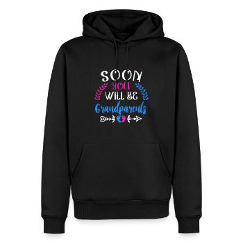 Wir werden bald Großeltern, Wir werden Oma und Opa - Männer Premium Bio Hoodie - Schwarz - Vorne - Nico (187cm)