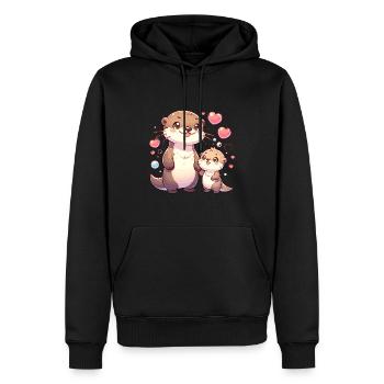 Mignon famille de loutres avec des cœurs - Sweat à capuche Premium bio Homme - noir - Devant - Nico (187cm)