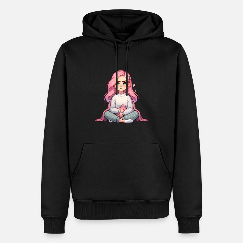 Fille réfléchie avec bouillotte - Sweat à capuche Premium bio Homme - noir