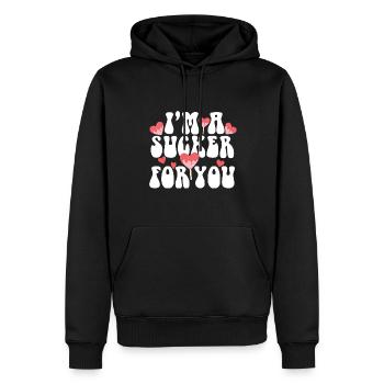 Jeu de mots de la Saint-Valentin Je suis un couple de ventouses pour toi - Sweat à capuche Premium bio Homme - noir - Devant - Nico (187cm)