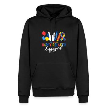 Happy Relaxed Engaged ABA Therapist Behavioral - Men’s Premium Organic Hoodie - black - Front - Nico (187cm)