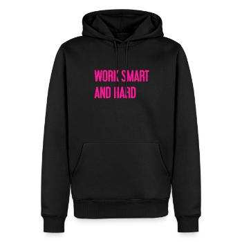 Work Smart and Hard – Success motto for doers - Men’s Premium Organic Hoodie - black - Front - Nico (187cm)