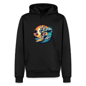 Surfender Hase mit Sonnenbrille und Hawaii-Hemd - Männer Premium Bio Hoodie - Schwarz - Vorne - Nico (187cm)
