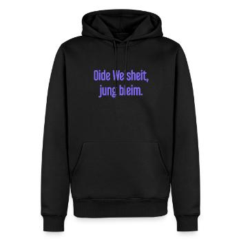 Oide Weisheit, jung bleim – dicton bavarois - Sweat à capuche Premium bio Homme - noir - Devant - Nico (187cm)