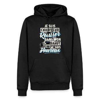 Cadeau routier humour camion chauffeur poids lourd - Sweat à capuche Premium bio Homme - noir - Devant - Nico (187cm)