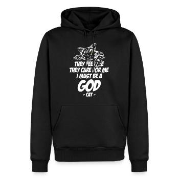 Cat Lover They Feed Me I Must Be A God - Männer Premium Bio Hoodie - Schwarz - Vorne - Nico (187cm)