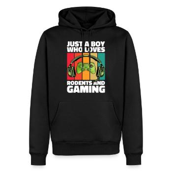 Gamer et Rongeurs : Jeux Vidéo et Aventure Agile - Sweat à capuche Premium bio Homme - noir - Devant - Nico (187cm)